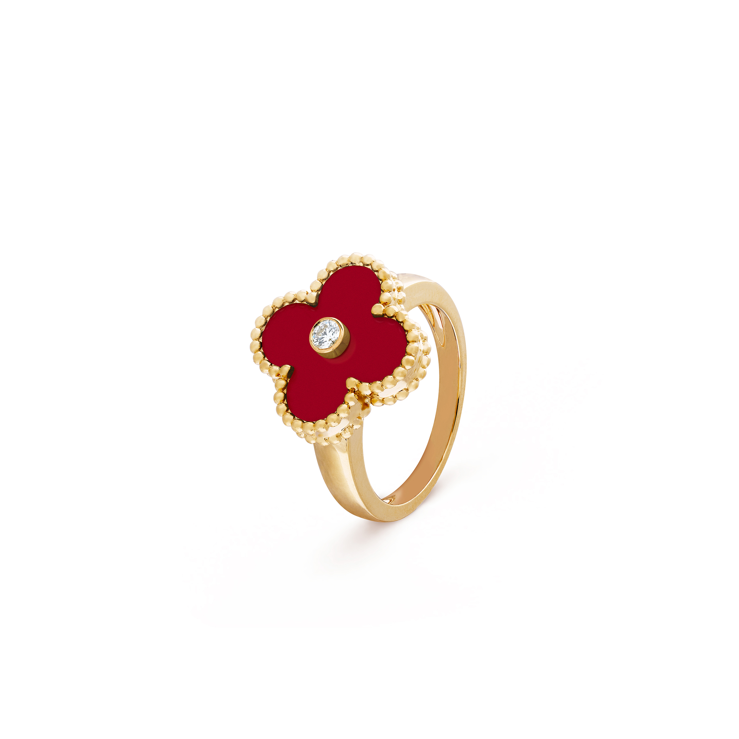 VAN CLEEF ARPELS VINTAGE ALHAMBRA RING - YELLOW GOLD, CARNELIAN, DIAMOND  VCARD40800